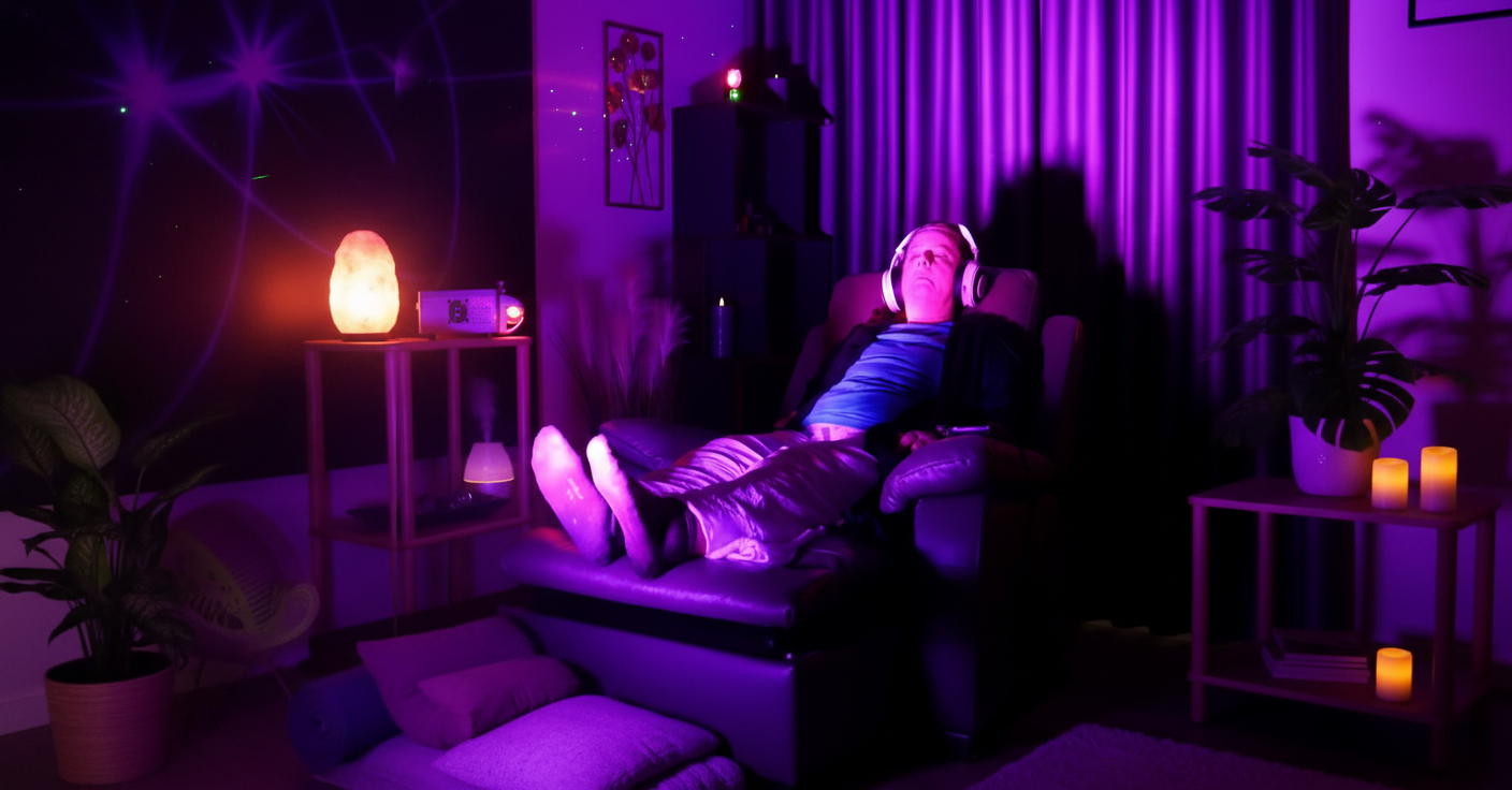 Light Mandalas wellness room with purple light for space harmonizing systems